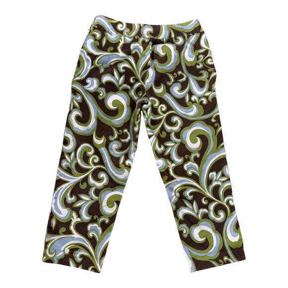 VTG Talbots Retro Swirl Capri Pants Green Blue Brown Cotton Stretch Y2K Funky 6P - Picture 5 of 6